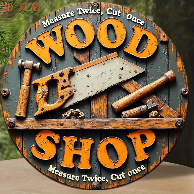 빈티지 2D 8인치 원형 금속 사인, 농가풍 목공 테마 - Woodworking Art 리뷰 및 가격
